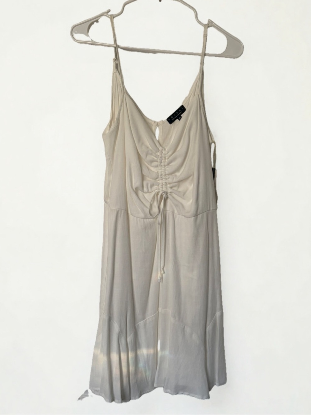 Trixxi White Ruched Front Slip Dress with Adjustable Spaghetti Straps